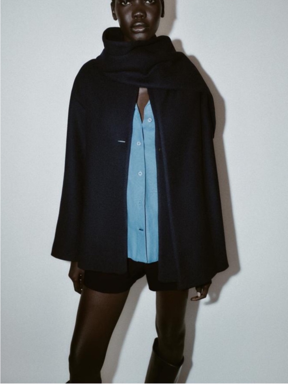 Zara nwot navy Scarf Collar Coat - Picture 3 of 4